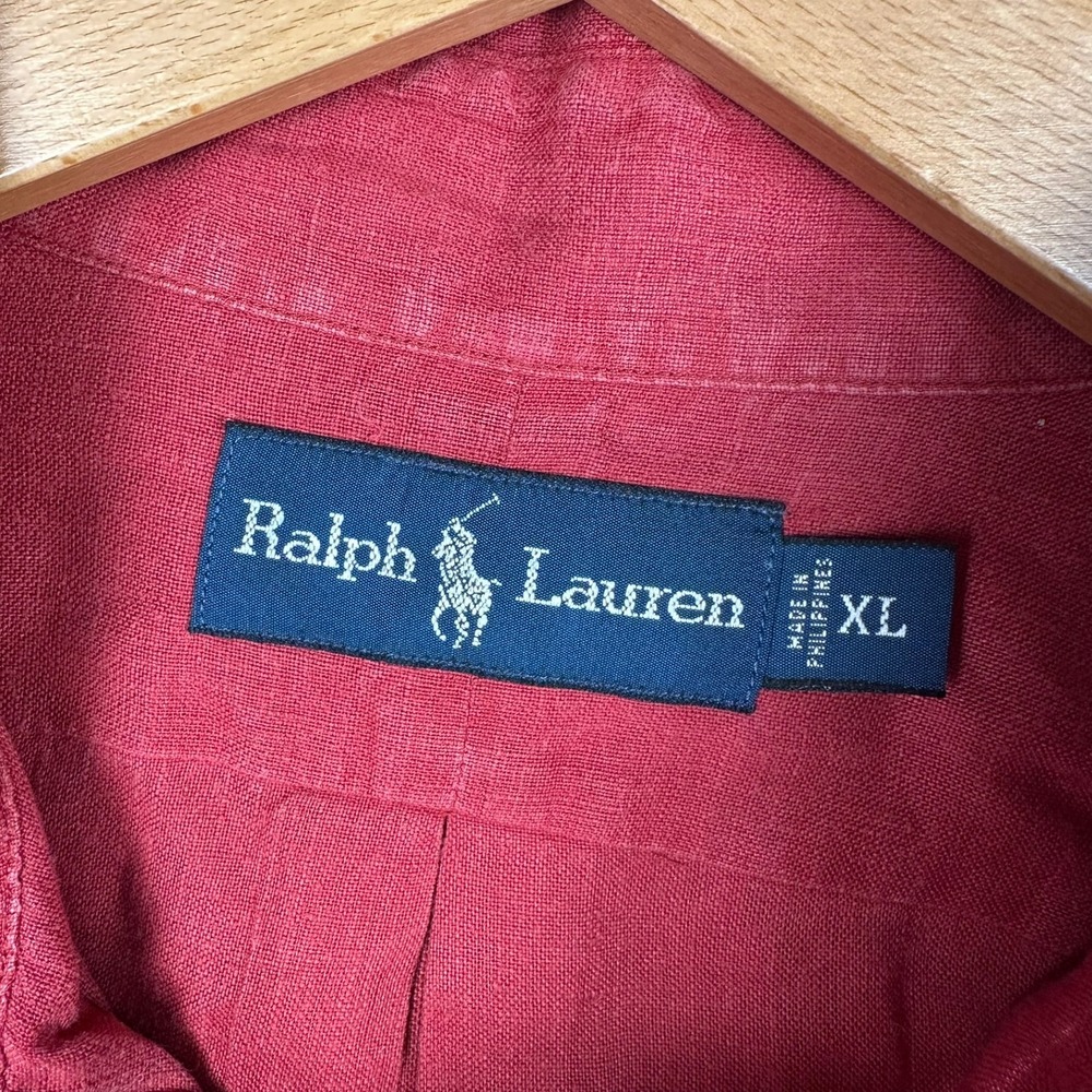 Ralph Lauren 100% Linen Button Down Shirt Long Sleeve Mens Size XL Red - Picture 5 of 8